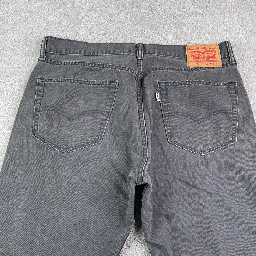 Levis 505‎ Jeans Mens 36x30 Grey Regular Straight Leg Cotton Denim White Tab
